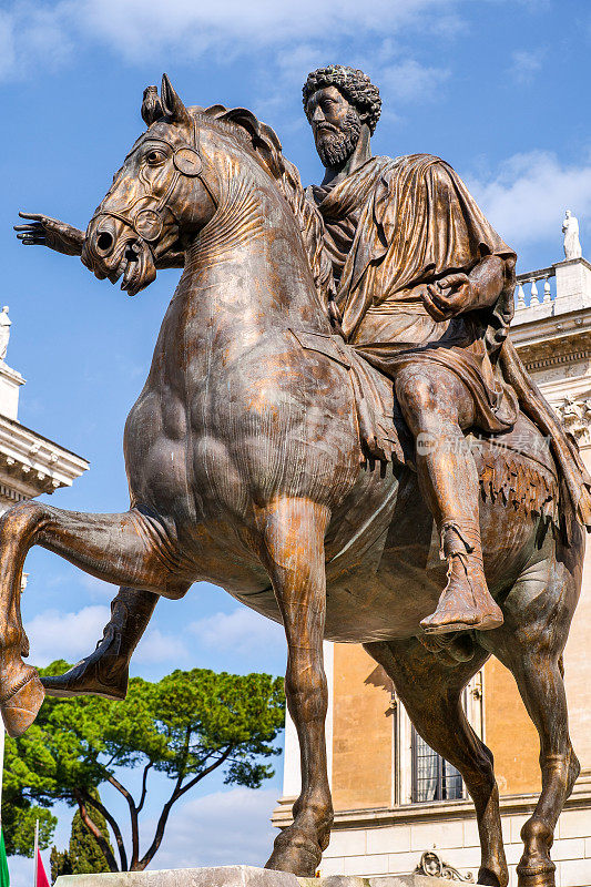 The imposing statue of Marcus Aurelius dominates the Roman Capitol in the heart of Rome